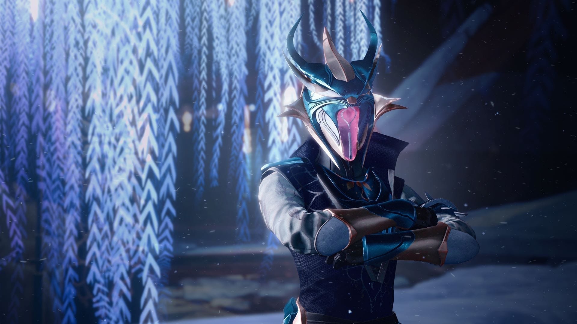 Der Screenshot aus dem Event "Anbruch" in Destiny 2 zeigt einen Guardian Warlock in Festtagsrüstung